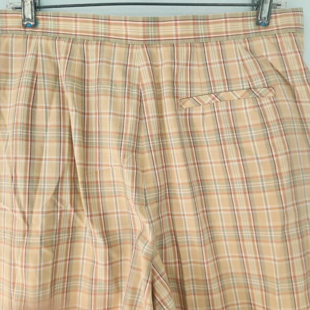 LIZ CLAIBORNE Liz Golf Skort Skirt Size 14 Yellow Beige Green Plaid EUC‎